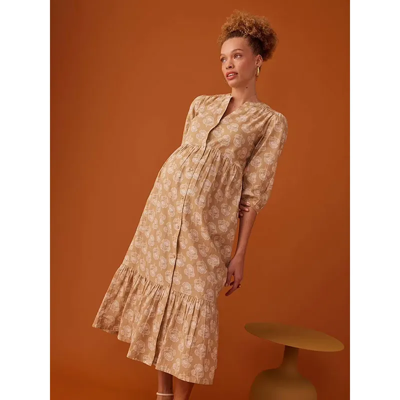 Robe longue de grossesse indienne - Jaune-2