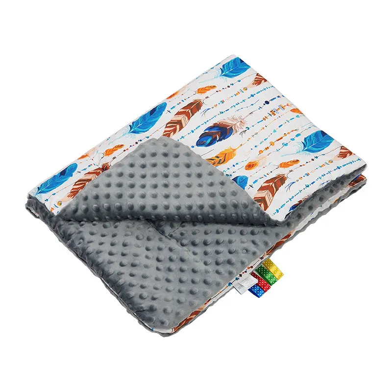 Couverture Minky Plumes Bleu/Orange - 75x100cm-0