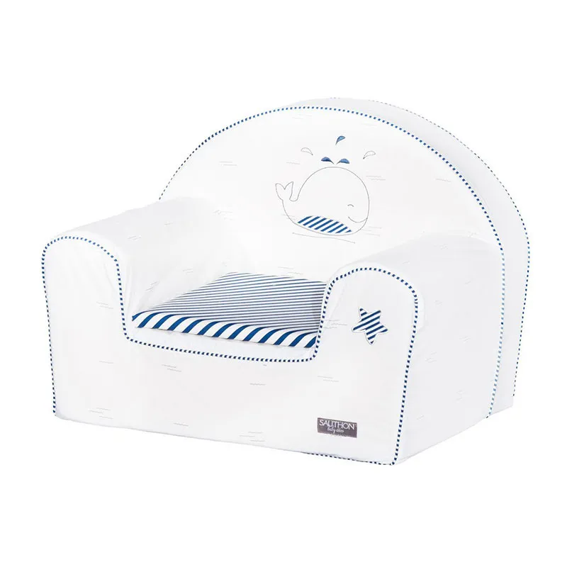Fauteuil club Baleine Bleu/Blanc - 41x50x42cm-1