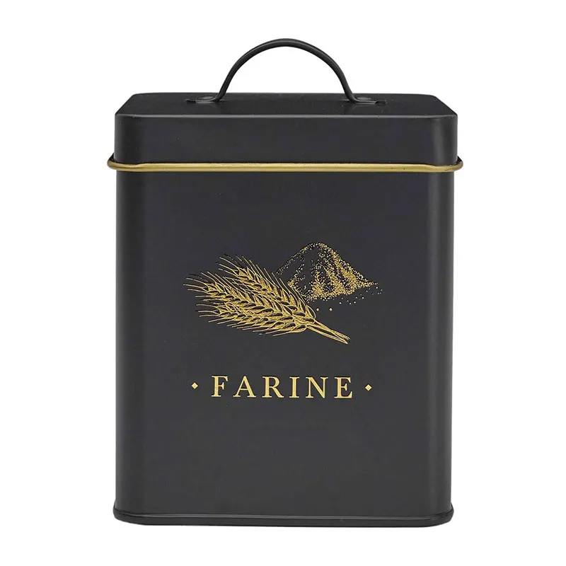 Boîte Métal Noir Farine - 11x11x19cm-3