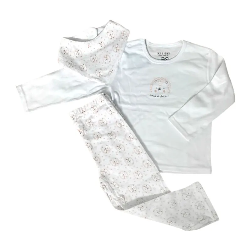 Pyjama ML + Bavoir bandana Hérisson - Blanc-1