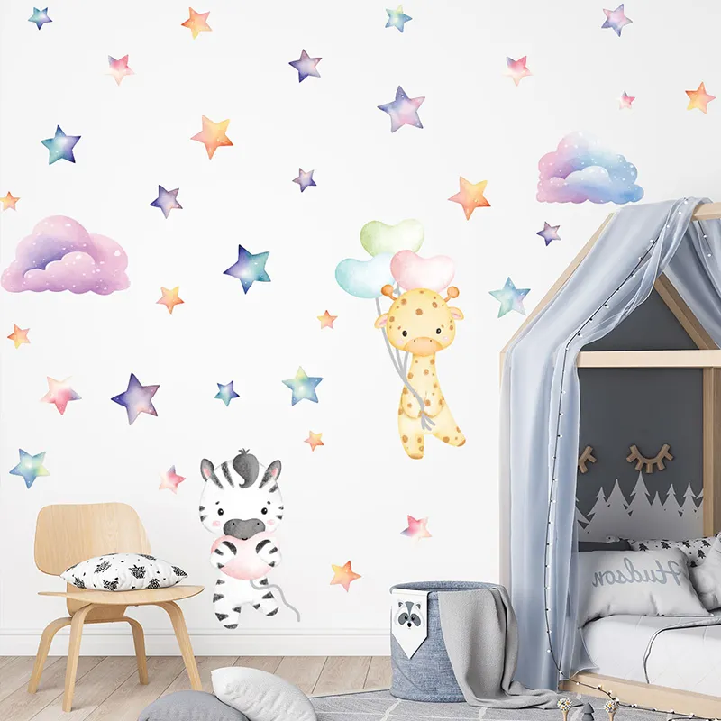 Stickers - Animaux aquarelles girafe & zèbre-1