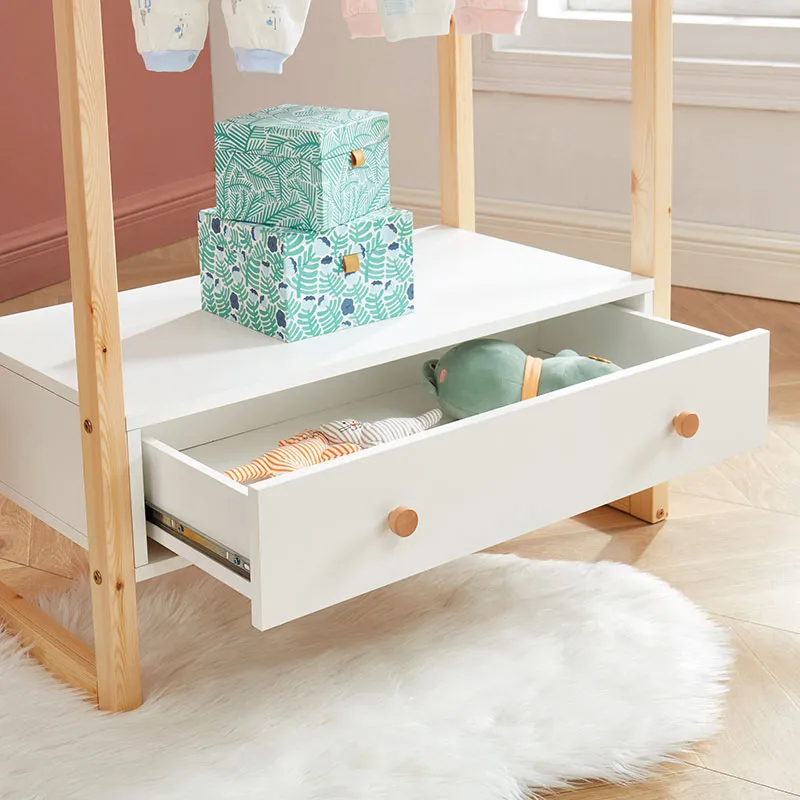 Portant Tiny + Tiroir Bois/Blanc - 80x40x125cm-7