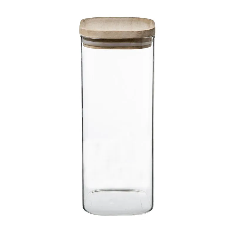 3 Bocaux en verre empilables + couv. Bois - 50cl/1L/1,8L-2