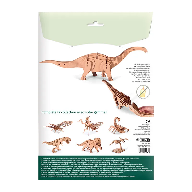 Maquette 3D bois Diplodocus 38pcs - 8+-1