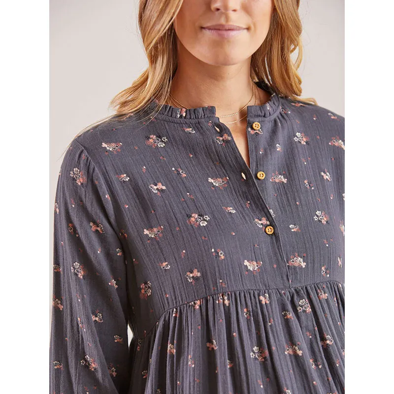 Robe de grossesse/allait Gaze de Coton Fleurs - Gris-4