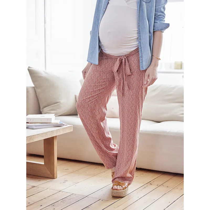 Pantalon fluide de grossesse viscose - Rouge-5