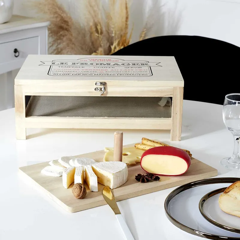 Cave à fromage + plateau & service Bois - 39x15x27cm-3