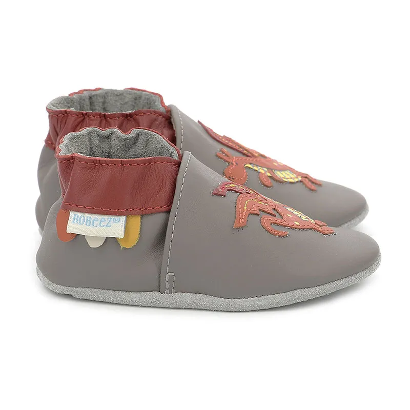 Chaussons cuir Soft Soles Dragon - Gris/Rouge-2