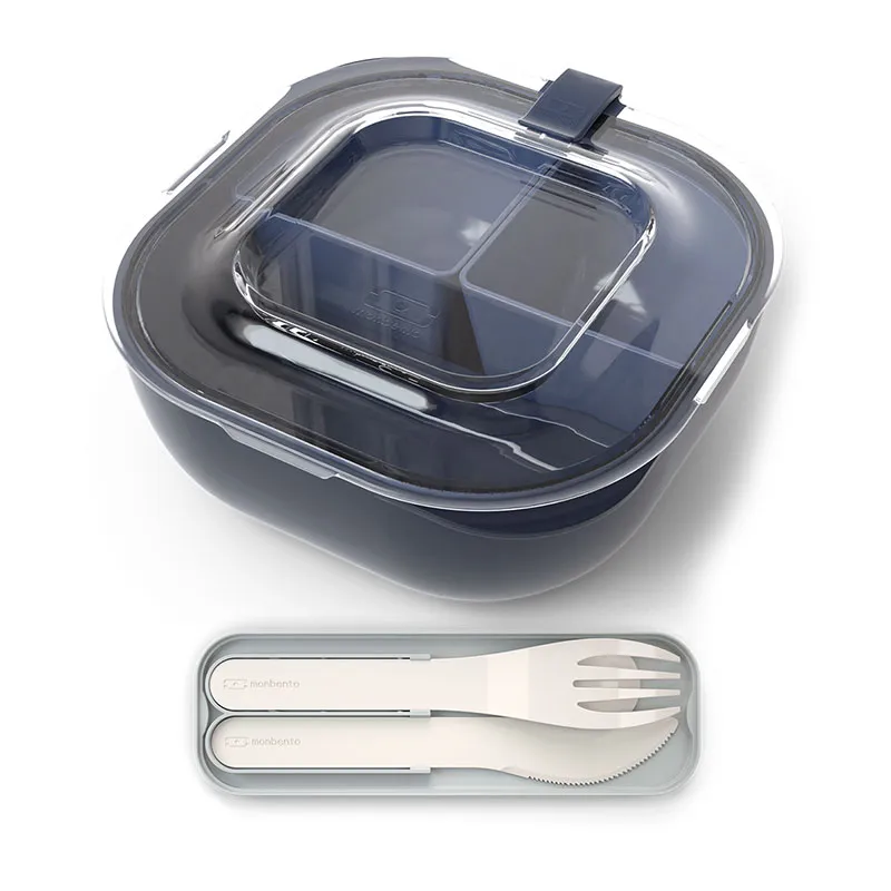 Set Lunch box Gourmet M Deep Denim + Couverts - 0,85L-0