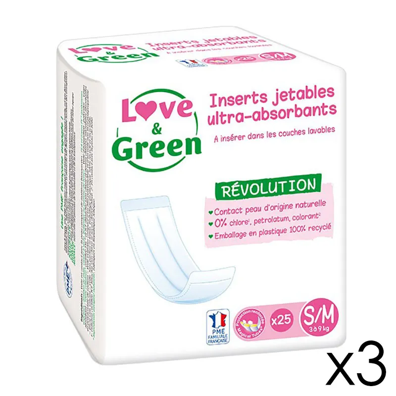 75 Inserts Jetables Éco pour Couche Lavable S-M/3-9kg - 3x25-0