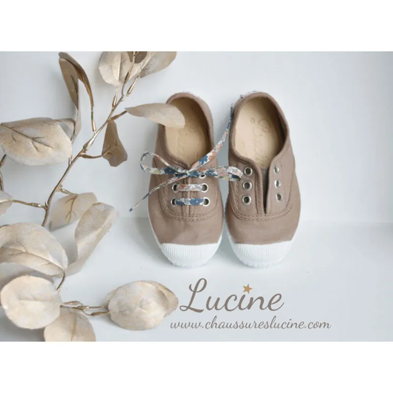 Chaussures baskets tennis en TOILES à lacets et élastiques - Taupe délavé-1