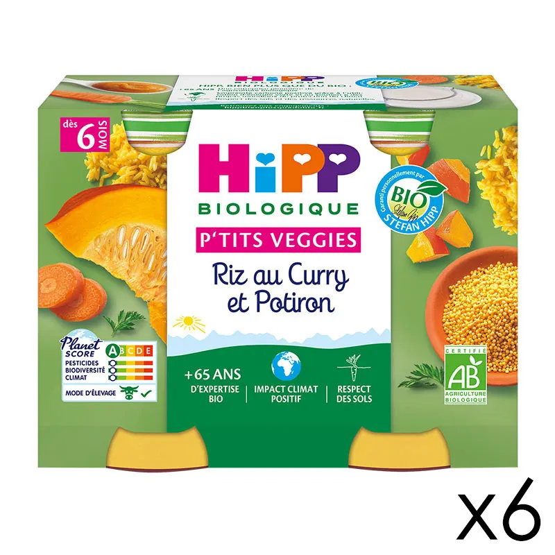 12 Pots P'tits Veggies Riz au Curry et Potiron BIO 190g - 6x2-0