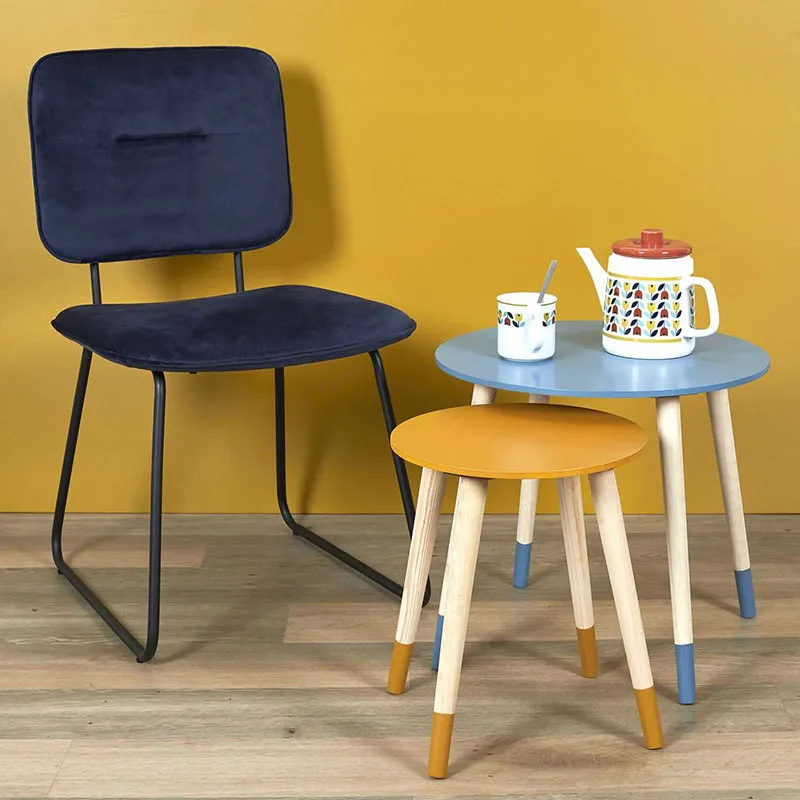 2 Tables gigognes Bois Bleu/jaune - 48cm-1