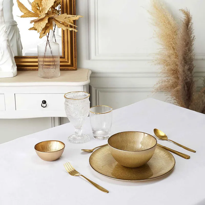 6 Assiettes plates Royal Dorées en verre - ø27 cm-1