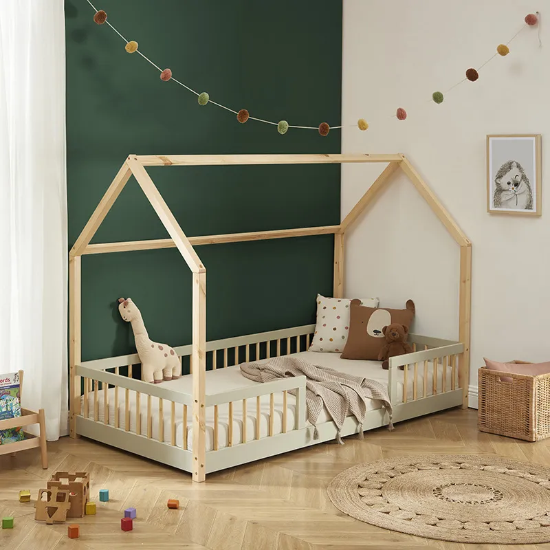 Lit cabane avec barrières Tiny Bois - 90x190cm-0