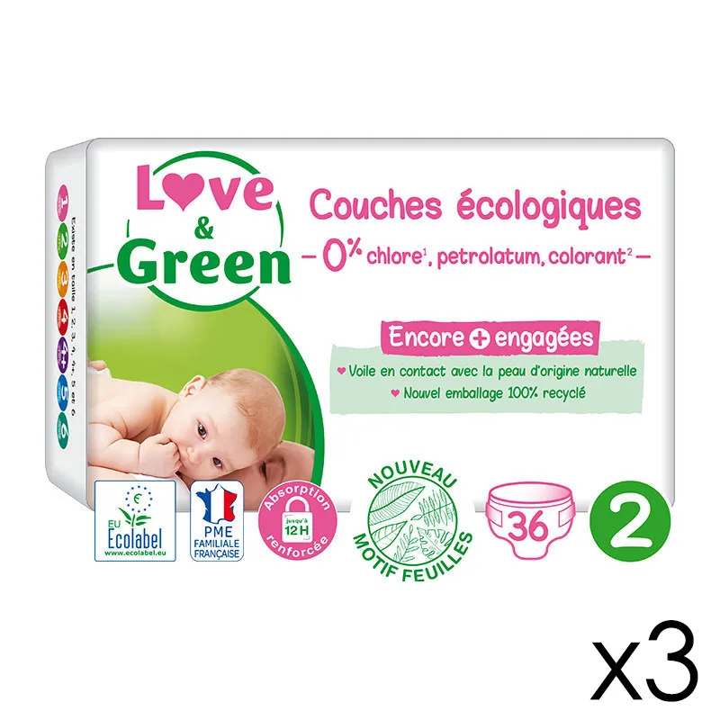 Couches ÉCO 100% naturelles T.2/3-6kg - 3x36 couches-0