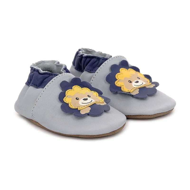 Chaussons cuir Soft Soles Lion - Bleu clair-0