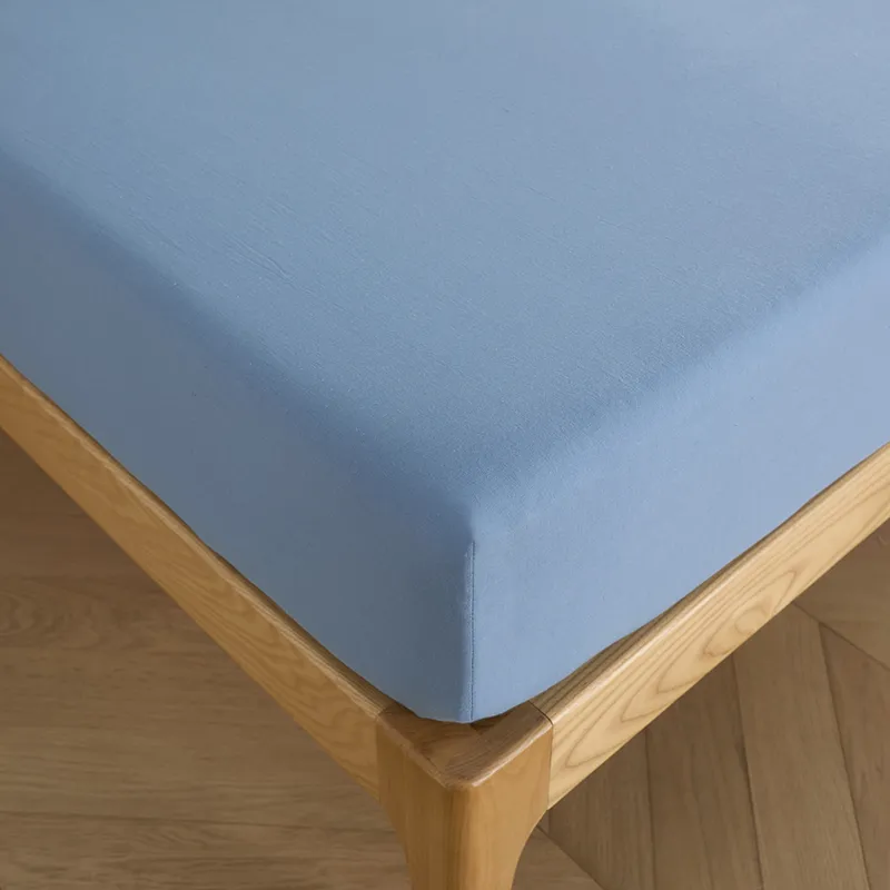Drap-Housse Coton lavé Bonnet 30 cm - Bleu-0