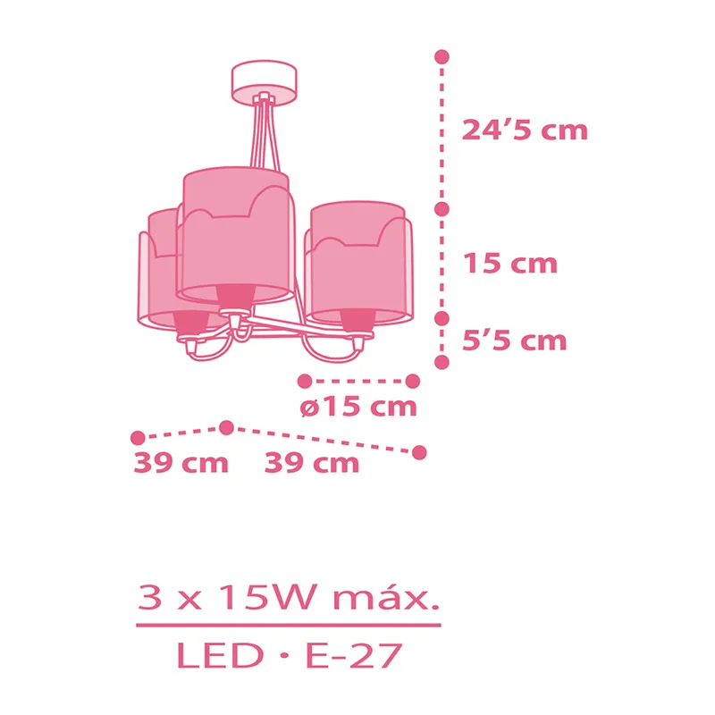 Lustre 3 Lumières Petits Eléphants Rose - 39x39x20,5cm-3