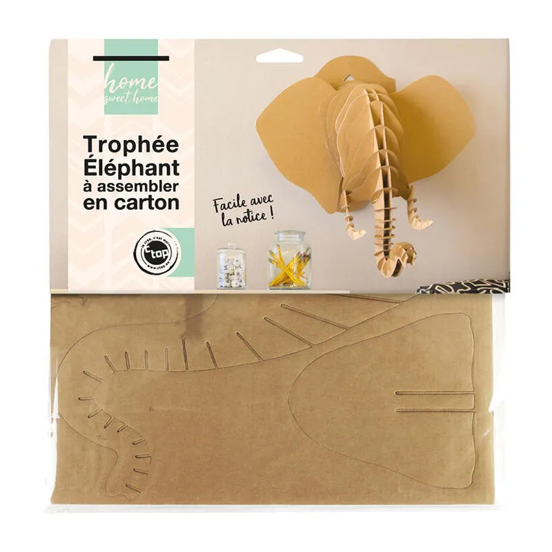 Trophée tête d'éléphant carton à assembler - 77x37x29cm-1
