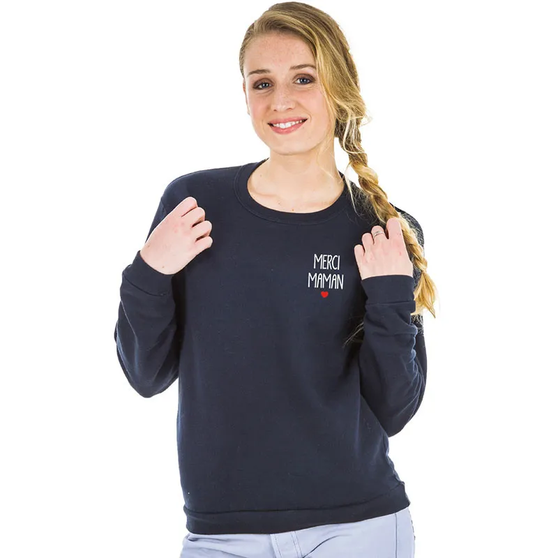 Sweat Femme Merci Maman - Navy-0