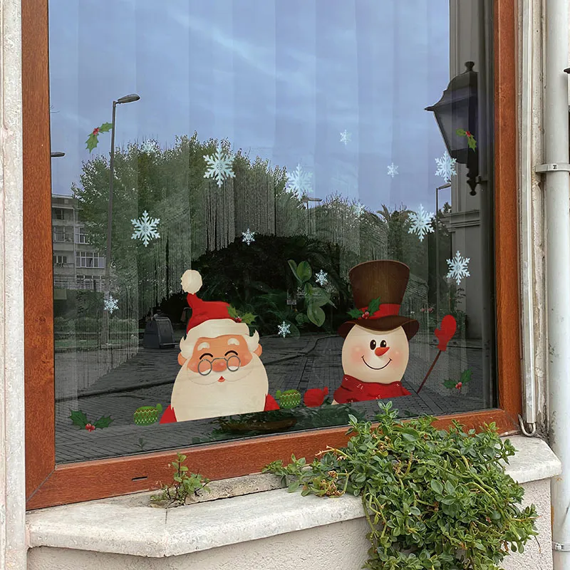 Stickers - Père Noël & Bonhomme de neige à la fenêtre-2