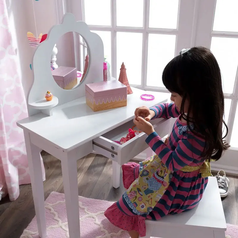 Coiffeuse + Tabouret Medium Blanc - 36m+-0