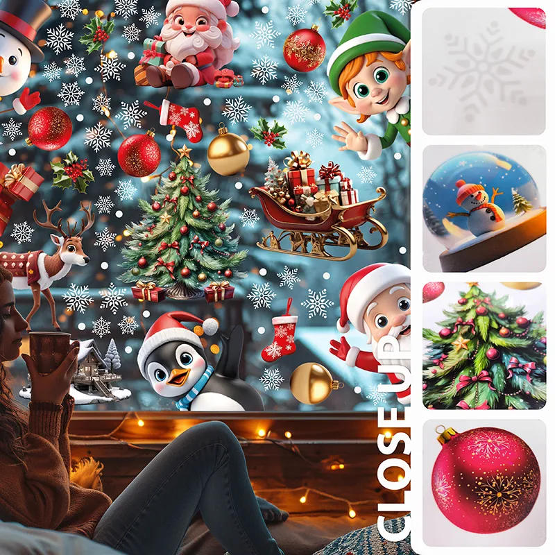 Stickers - Père-Noël, ses amis & flocons de neige-1