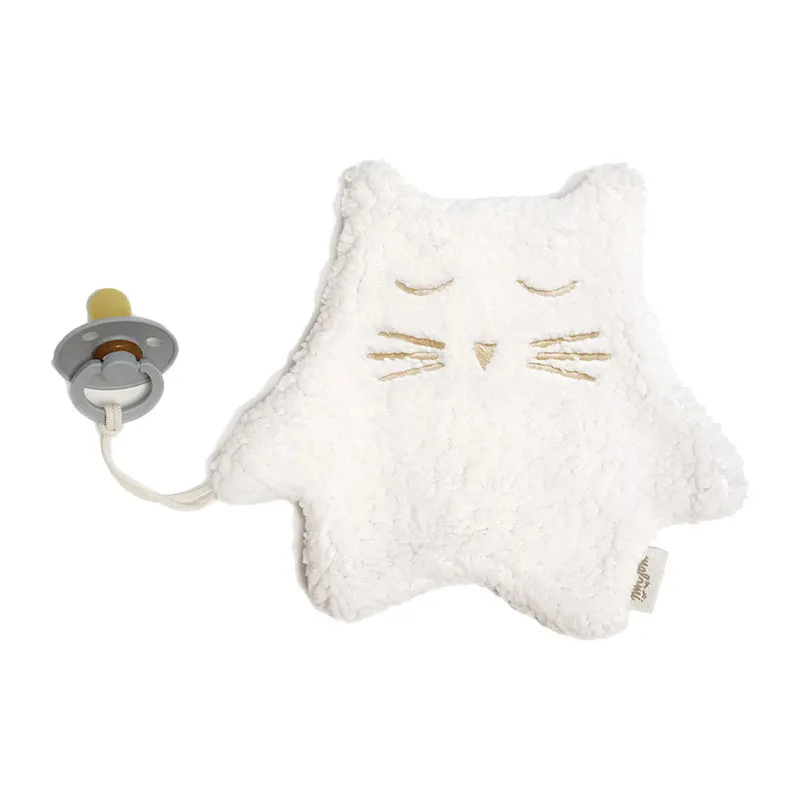 Attache tétine & Peluche Chat Écru - 20x19cm-0