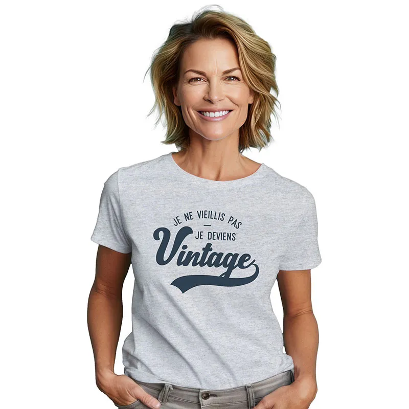 T-shirt Femme Je ne vieillis pas/Vintage BIO - Gris Chiné-0