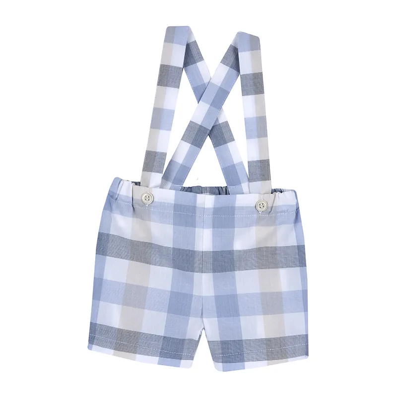 Short à bretelles Carreaux - Blanc/Bleu-0