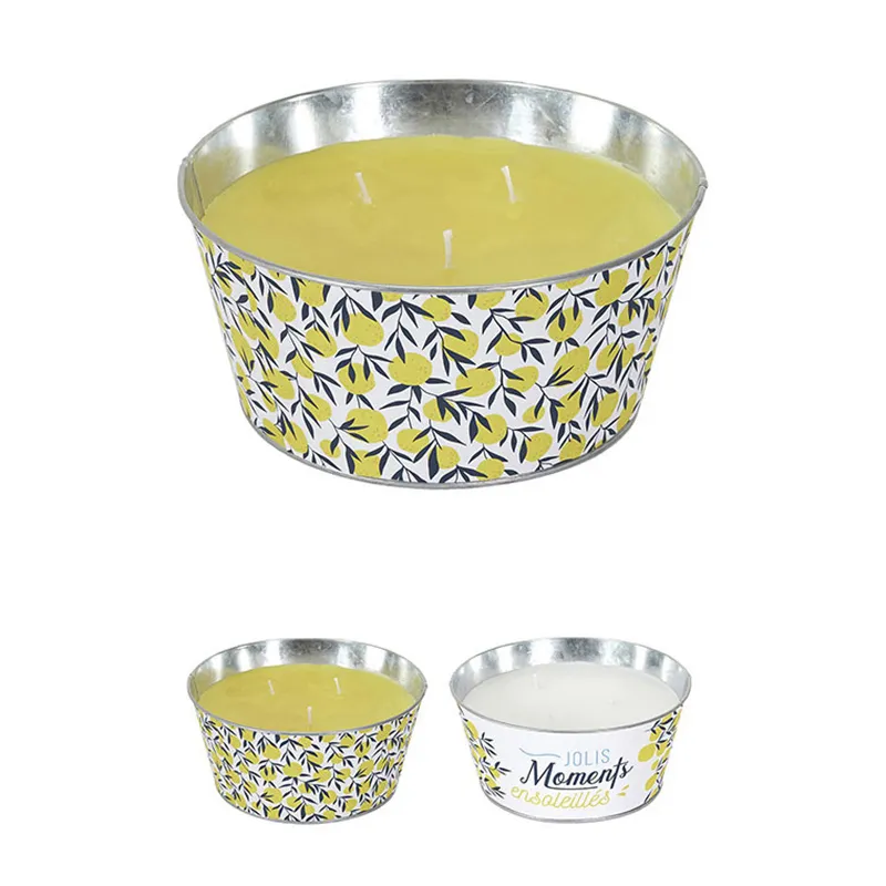 Bougie parfumée citronnelle pot métal Aléat. - 9x20.50cm-0