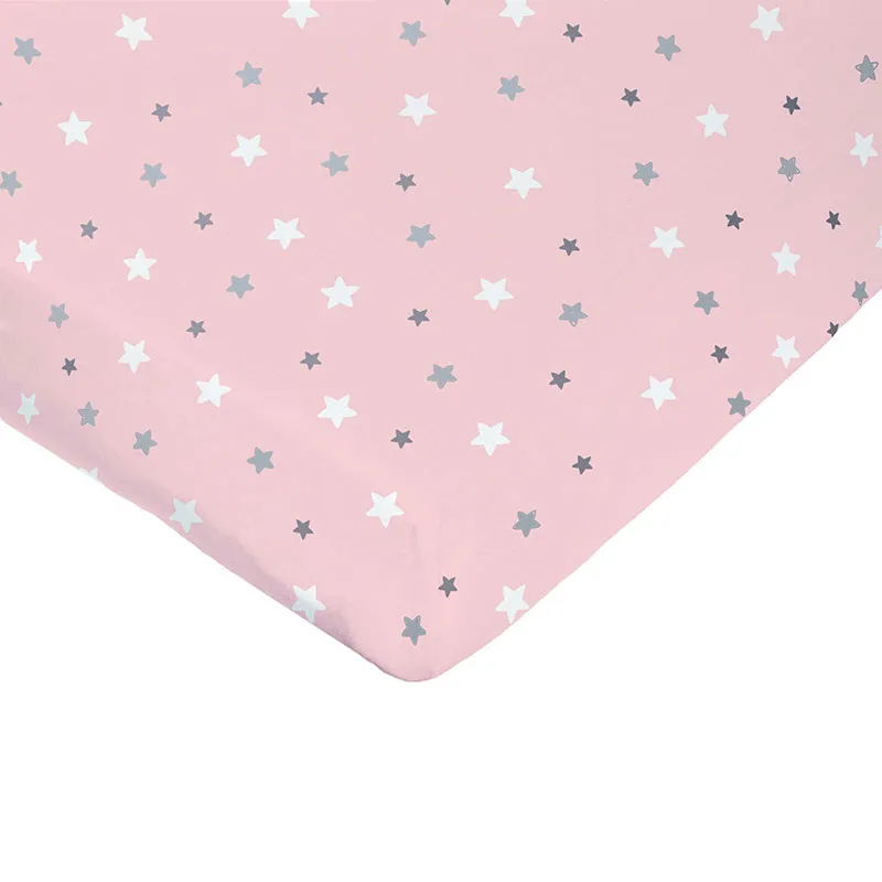 Drap-Housse Coton imprimé Etoiles Rose-0