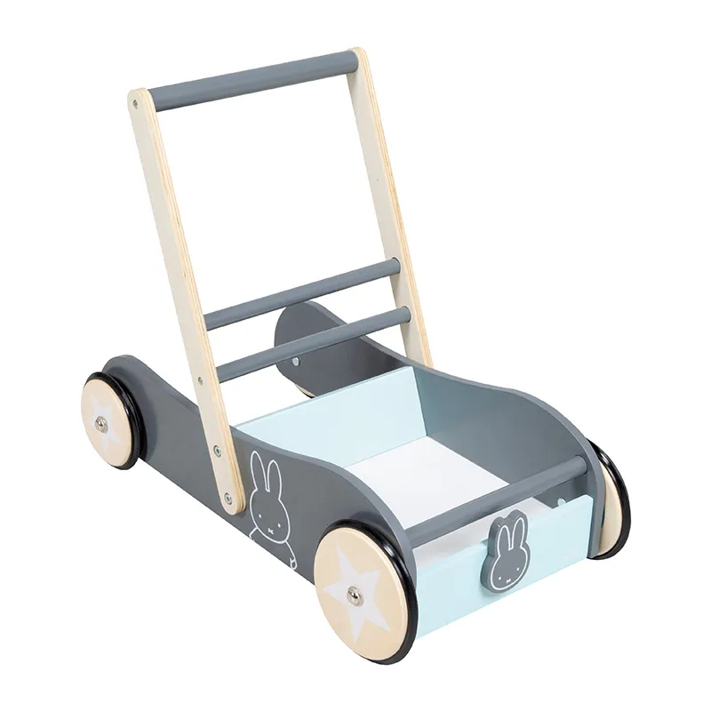 Trotteur Bébé Lapins Bois avec Frein Gris - 29x56x45cm-0
