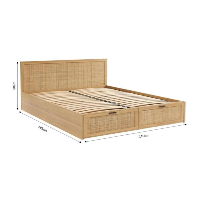 Lit à tiroirs Amana effet Chêne & Cannage Rotin + Sommier-7
