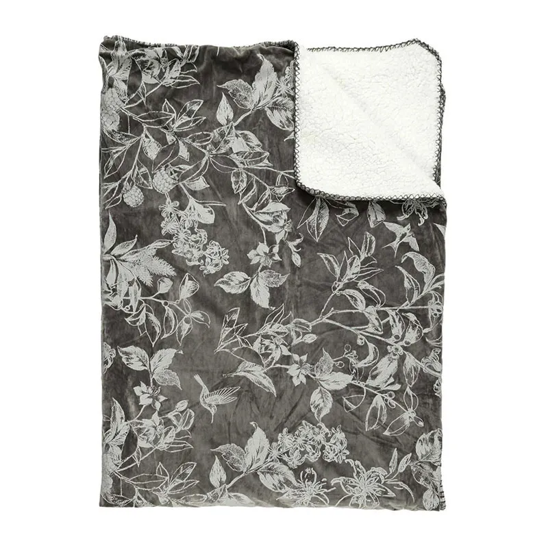 Plaid Velours Sherpa Gris - 120x150cm-2
