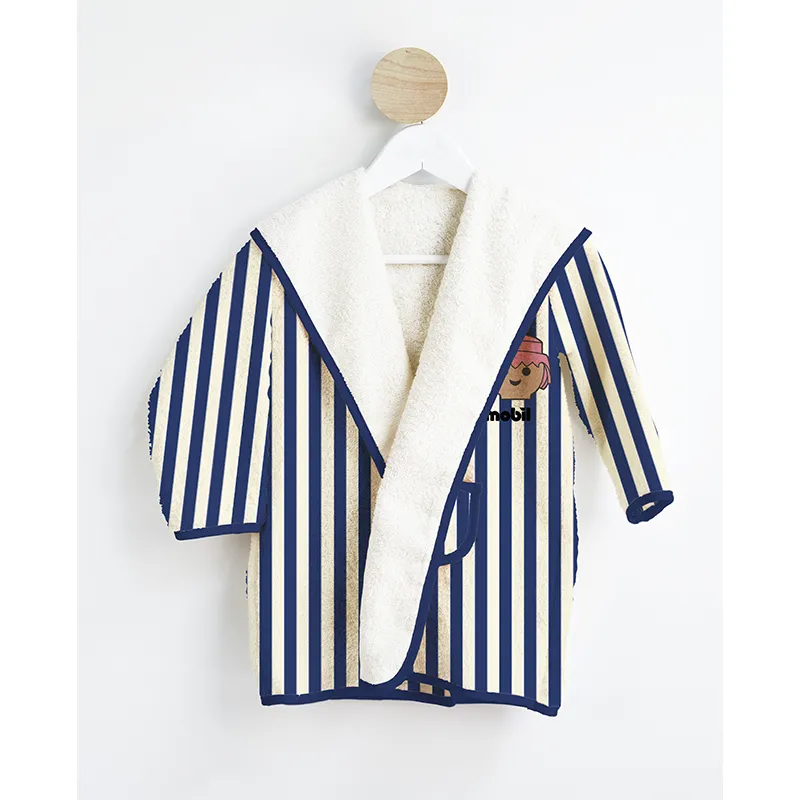Peignoir Enfant Coton Rayures Bleu - Plusieurs tailles dispos.-1