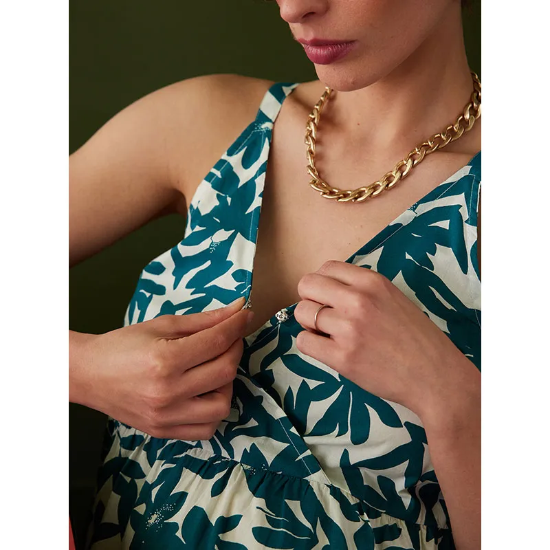 Robe longue de grossesse bretelle - Vert-3