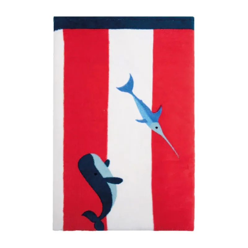 Serviette de plage Coton Baleine Rouge/Marine - 135x65cm-1