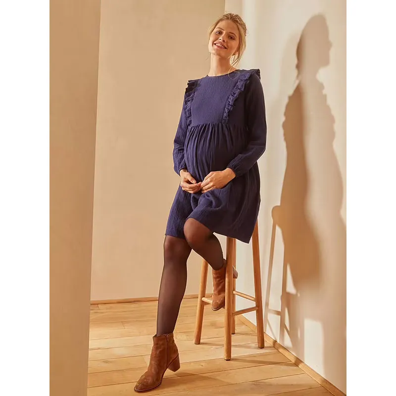 Robe de grossesse gaze de coton - Encre-5