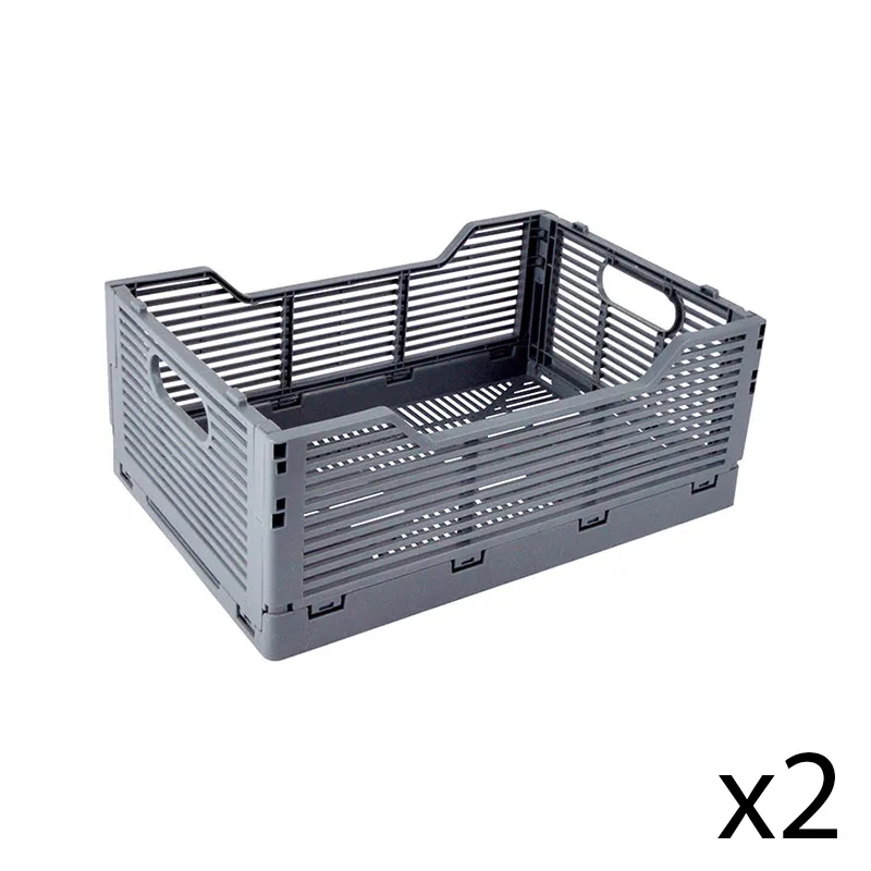 2 Cagettes Pliables & empilables M Gris - 30x20x11,5cm-0