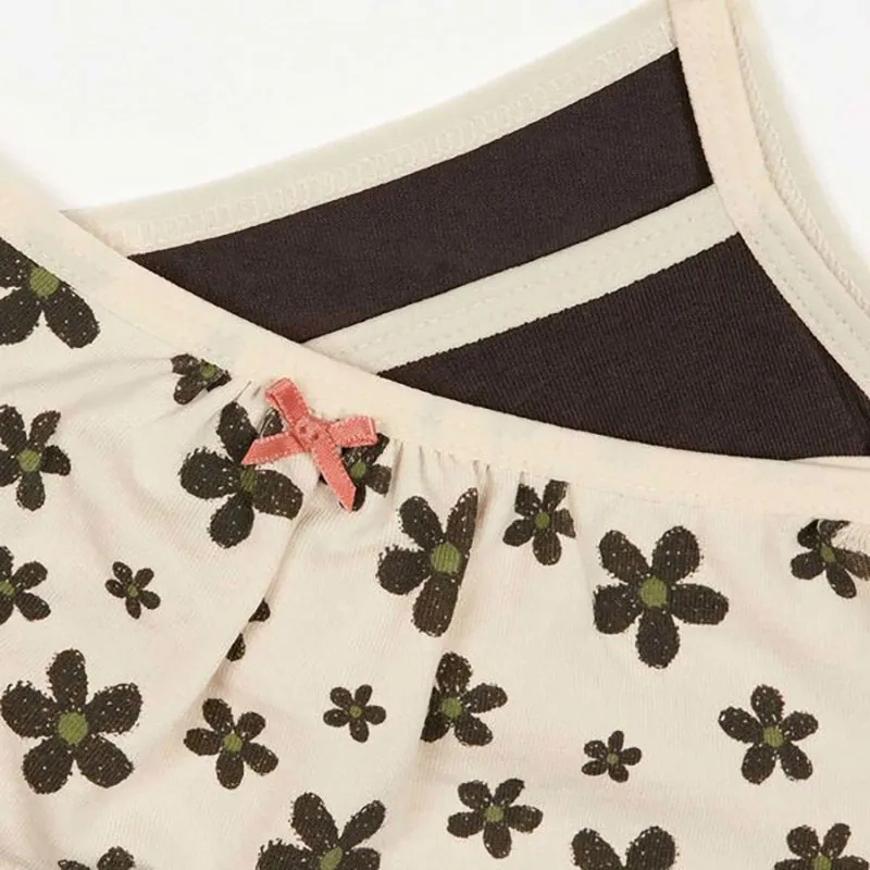 2 Brassières Coton Les Pockets Fleurs Fille - Beige/Noir-2