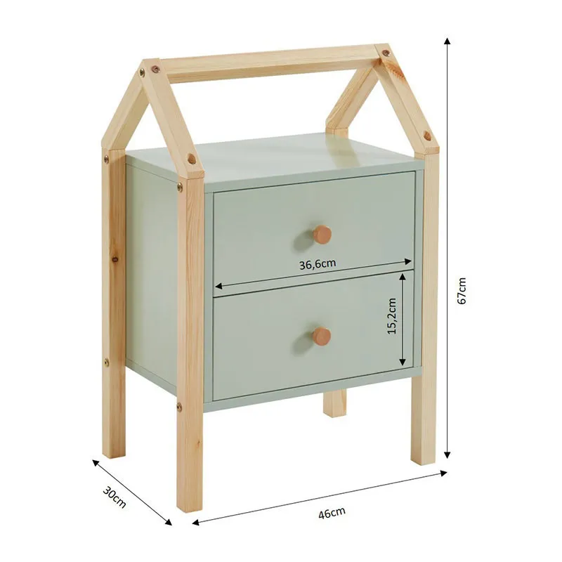 Table de chevet Tiny Bois/Vert - 46x30x67cm-5