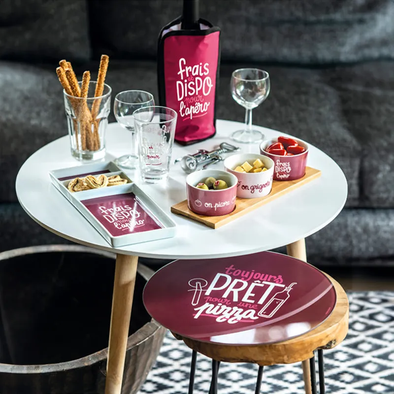 Plateau apéro + porte-piques Frais et dispo pour l'apéro - 12x31cm-1