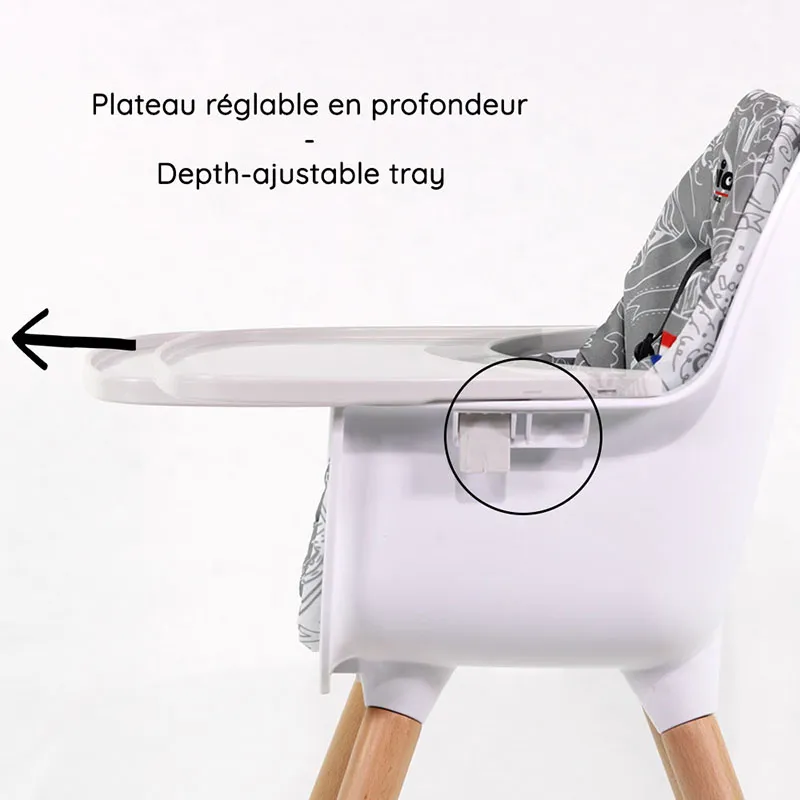 Chaise haute bébé évolutive Paulette Gris - 56x88cm-3