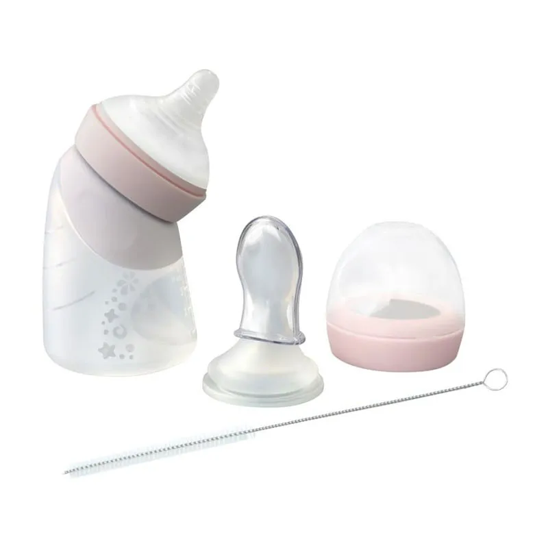 Biberon coudé et cuillère doseuse 120ml Rose - 0m+-0