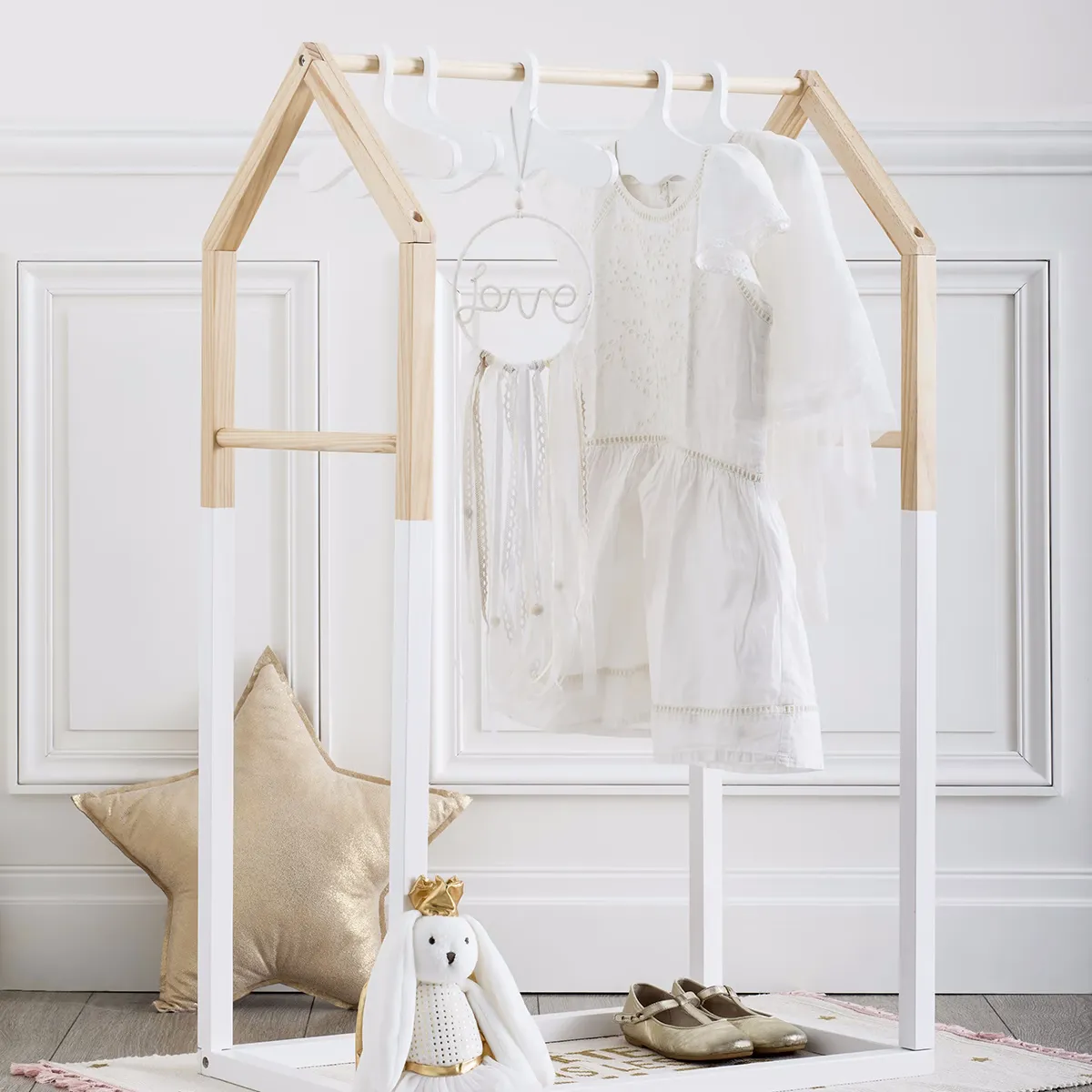 Penderie Enfant Maison Blanc/Naturel - 60x100cm-1