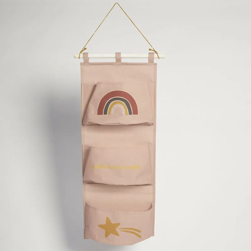 Rangement tissu Murale 3 poches La Tête dans les nuages - 80x30cm-0