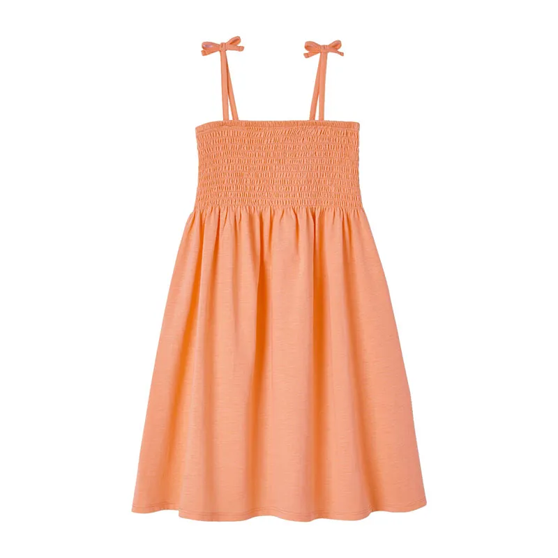 Robe smockée à bretelles fille - Mandarine-0